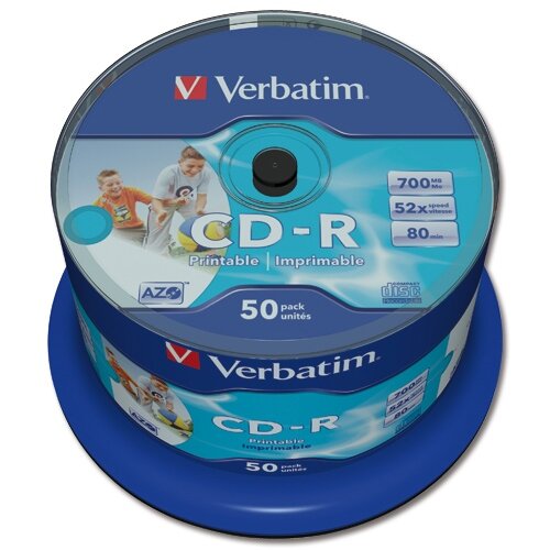 Verbatim CD-R Inkjet Printable Recordable Disk Spindle Pack of 50 HuntOffice.ie