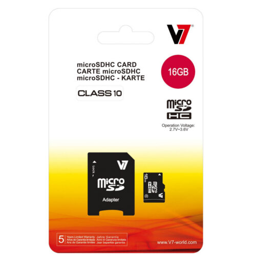 V7 microSDHC 16GB Memory Card with Adapter Class 10 20 MB/s Read (Pack of 1) HuntOffice.ie