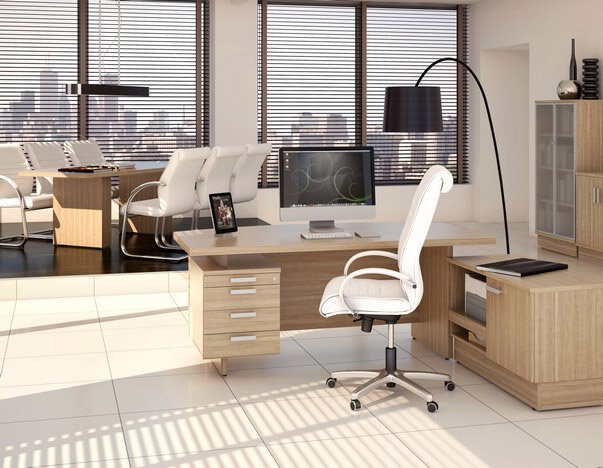 Grand executive office desk light wood finish